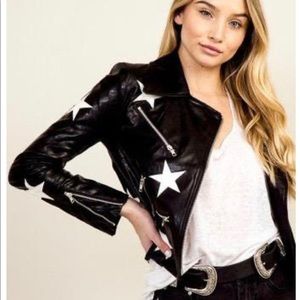 Star detail leather jacket